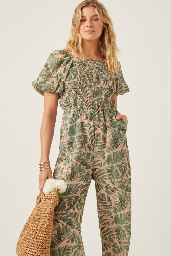 Tropical leaf summer jumpsuit