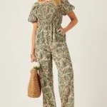 Tropical leaf summer jumpsuit