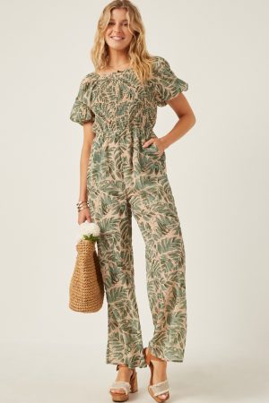 Tropical leaf summer jumpsuit