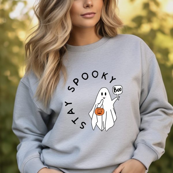 Stay Spooky Minimalist Halloween Autumn Cotton Blend Crewneck