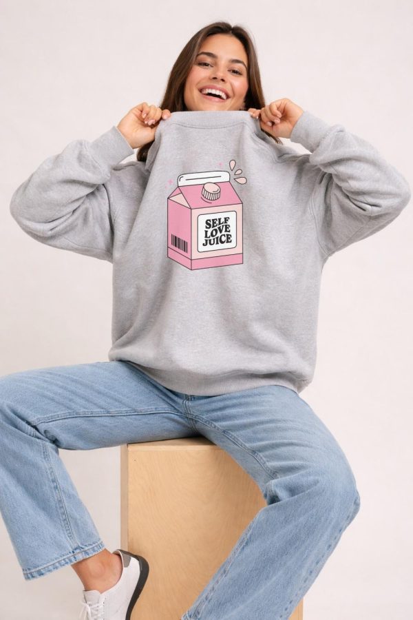 Self Love Juice - cotton blend graphic crewneck sweatshirt Ash