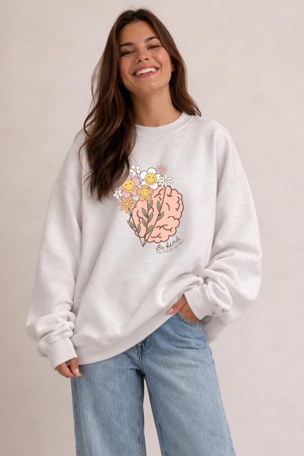 Be Kind To Your Mind - cotton blend graphic crewneck sweatshirt
