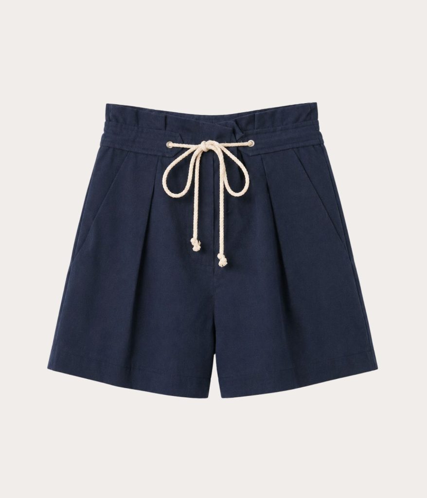 elastic waist navy linen shorts summer