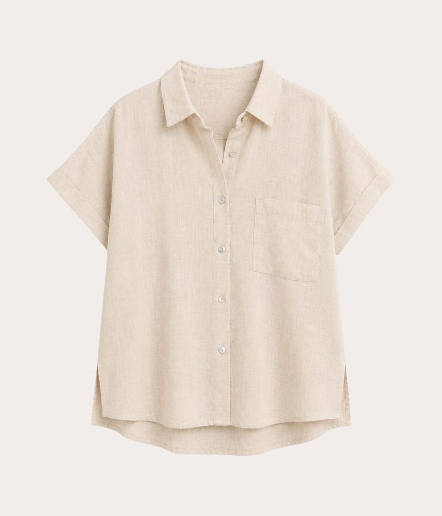 Oatmeal linen button up short sleeve shirt