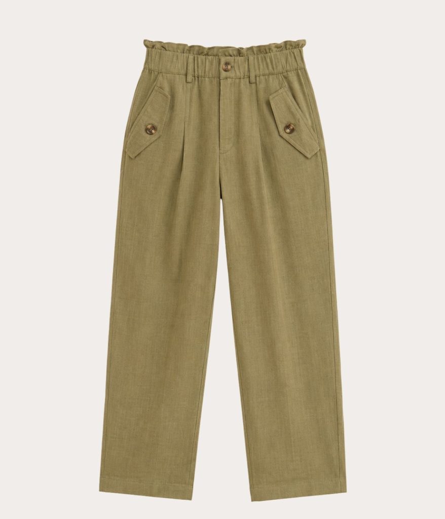 olive green cotton paper bag pants