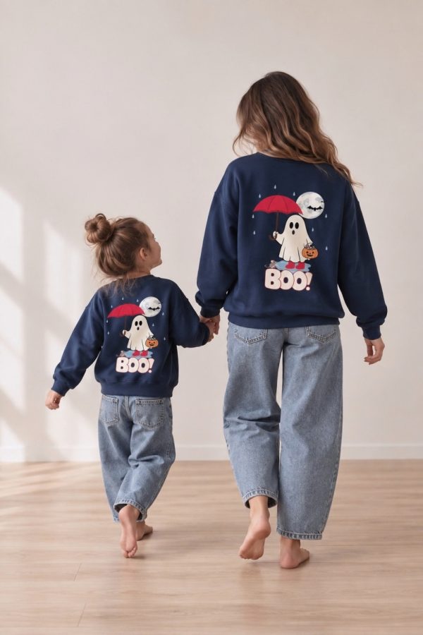 Too Cute To Spook Kids Crewneck in Navy