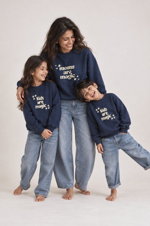 Family matching navy and butter yellow sweatshirt