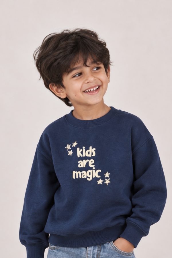 kids are magic navy and butter yellow sweatshirt