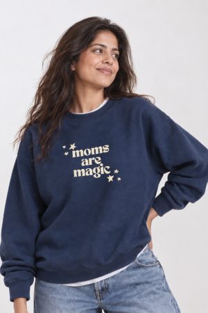 Moms Are magic navy and butter yellow crewneck